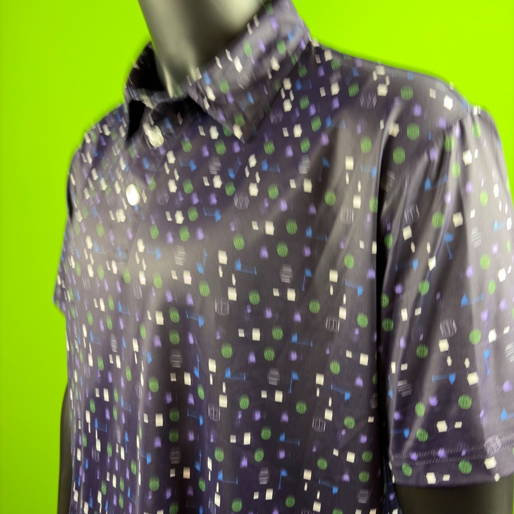 Pinspark Polo Shirt Mens XL Navy Blue Wine Lime Print Performance Short Sleeve